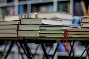 Closeup of Books well-organized on shelves in the bookstore